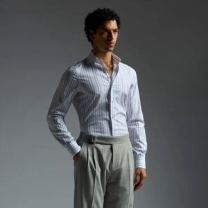 ISAIA Italy Blue Striped Cotton Shirt 18/45